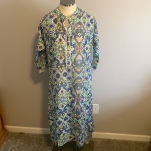 STUNNING NWT COTTON AND SILK FLORAL KAFTAN DRESS BY JOHNNY WAS